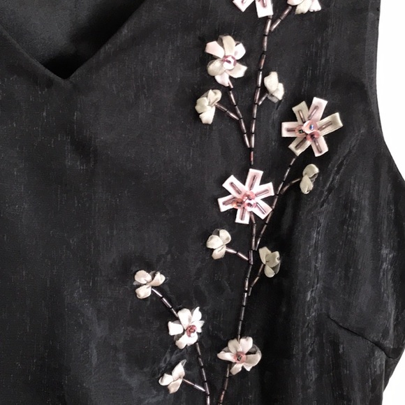 InWear Dressy Black Sleeveless Top with Embossed Flower Beading, Size 4 - Picture 3 of 14